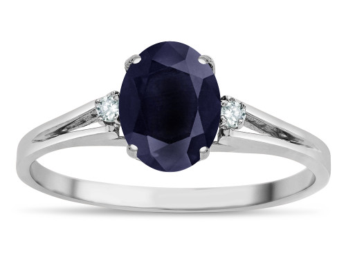 Star K Oval 8x6 Genuine Black Sapphire Split Shank Three Stone Engagement Promise Ring - 317005W75