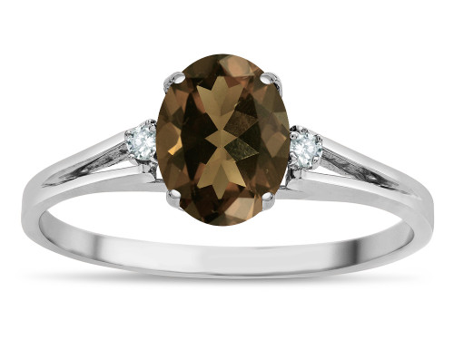 Star K Oval 8x6 Genuine Smoky Quartz Split Shank Three Stone Engagement Promise Ring - 317021W7