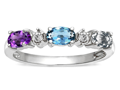 Star K Custom Personalized 3 Three Oval Birthstones Band Mothers Wedding Promise Ring - 317153A55