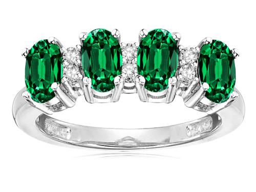 Star K Simulated Emerald Oval 5x3 4 Four Stone Band Ring - 317131B6
