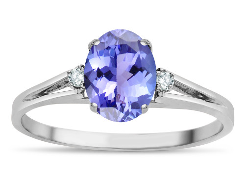 Star K Oval 8x6 Genuine Tanzanite Split Shank Three Stone Engagement Promise Ring - 316984B45