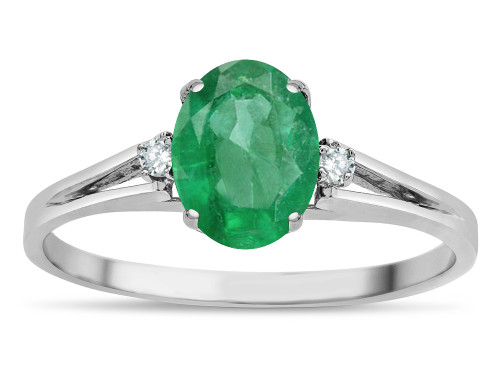 Star K Oval 8x6 Genuine Emerald Split Shank Three Stone Engagement Promise Ring - 316983P6
