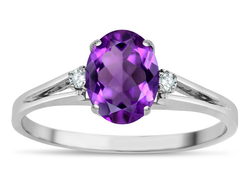 Star K Oval 8x6 Genuine Amethyst Split Shank Three Stone Engagement Promise Ring - 316976B4