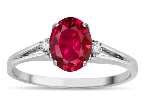 Star K Oval 8x6 Created Ruby Split Shank Three Stone Engagement Promise Ring - 316990A75