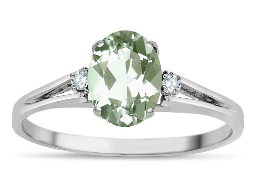 Star K Oval 8x6 Genuine Green Amethyst Split Shank Three Stone Engagement Promise Ring - 316977B9