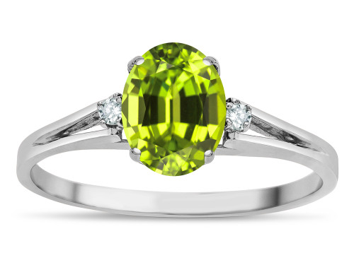 Star K Oval 8x6 Genuine Peridot Split Shank Three Stone Engagement Promise Ring - 316987P4