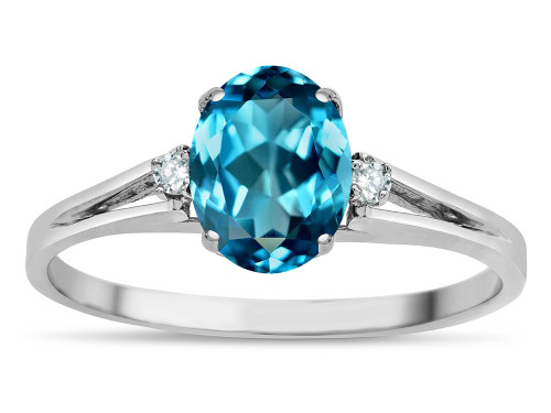 Star K Oval 8x6 Genuine Blue Topaz Split Shank Three Stone Engagement Promise Ring - 316978P4