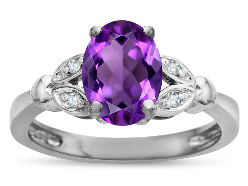 Star K Oval 8x6 Genuine Amethyst Marquee Design Engagement Promise Ring - 316652AP4