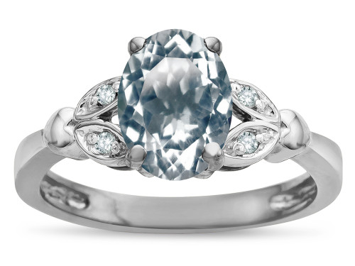 Star K Oval 8x6 Genuine Aquamarine Marquee Design Engagement Promise Ring - 316648AF75