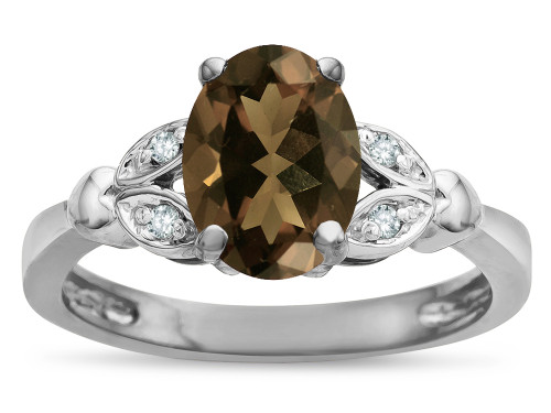 Star K Oval 8x6 Genuine Smoky Quartz Marquee Design Engagement Promise Ring - 316644P4