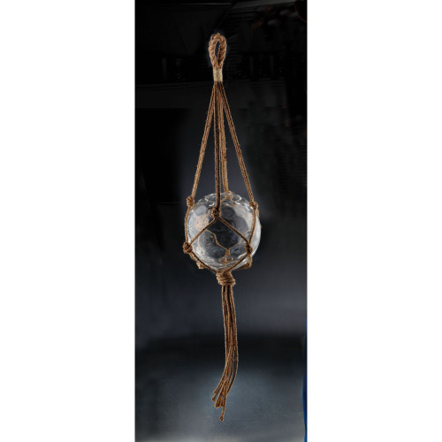 10.5" Clear and Brown Hanging Glass Cloche with Jute Rope