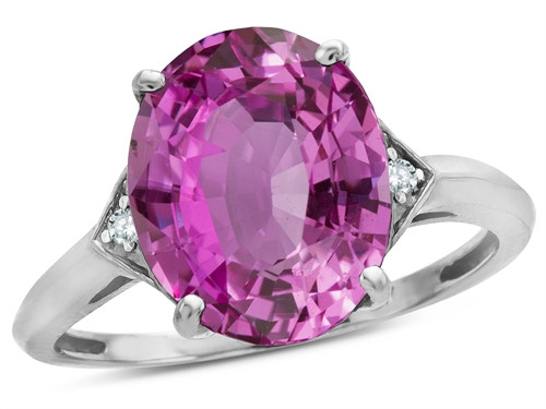 Star K Large Oval 12x10 Simulated Pink Tourmaline 3 Stone Trillion Setting Ring - 316238P65