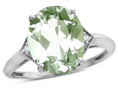 Star K Large Oval 12x10 Genuine Green Amethyst 3 Stone Trillion Setting Ring