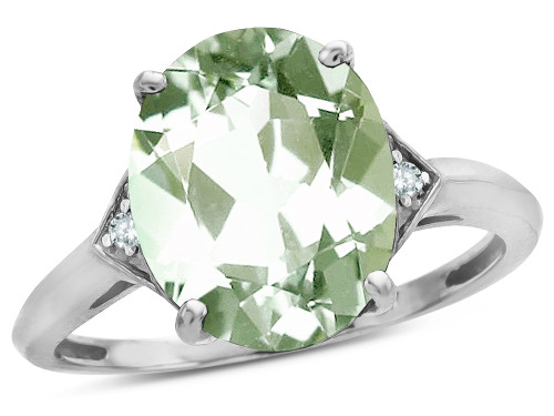 Star K Large Oval 12x10 Genuine Green Amethyst 3 Stone Trillion Setting Ring - 316229B4