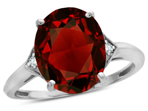 Star K Large Oval 12x10 Genuine Garnet 3 Stone Trillion Setting Ring - 316234B75