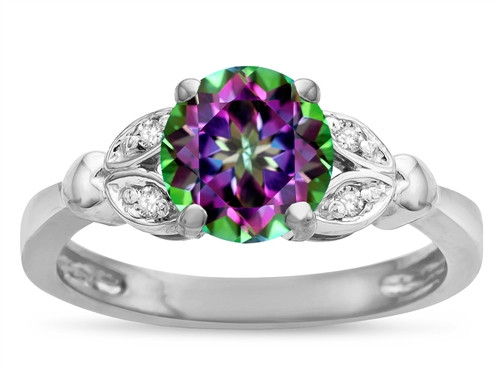 Star K Round 7mm Rainbow Mystic Topaz Marquee Design Promise Engagement Ring - 316739P55