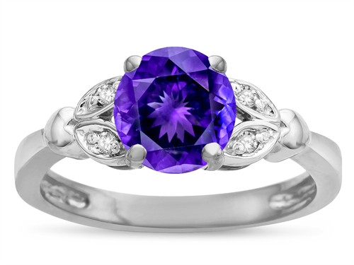 Star K Round 7mm Genuine Amethyst Marquee Design Promise Engagement Ring - 316741W65