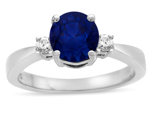 Star K 3 Three Stone Round Genuine Sapphire Classic Engagement Promise Ring - 316029W8