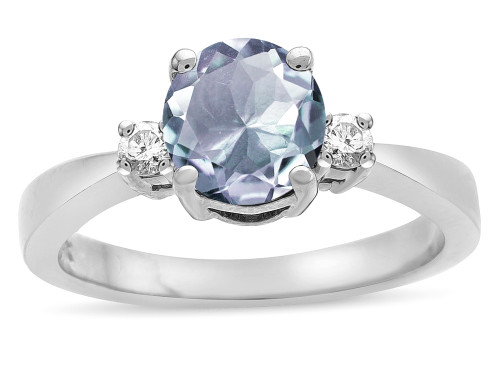Star K 3 Three Stone Round Genuine Aquamarine Classic Engagement Promise Ring - 316031AF9