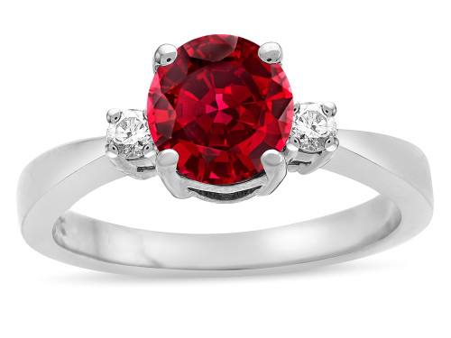 Star K 3 Three Stone Round Created Ruby Classic Engagement Promise Ring - 316015P45