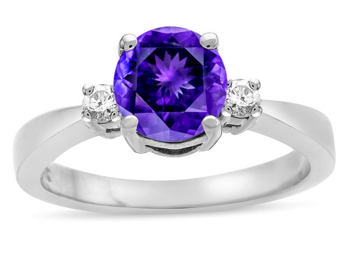 Star K 3 Three Stone Round Genuine Amethyst Classic Engagement Promise Ring - 316026AF5