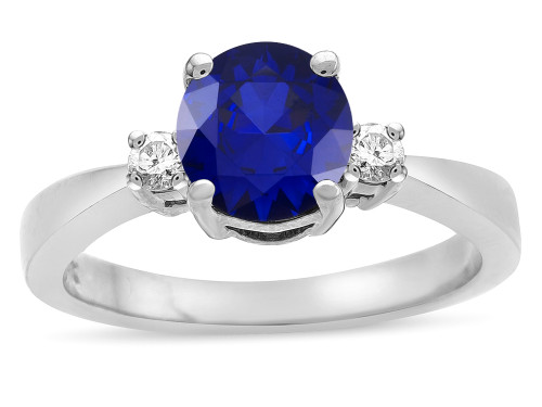 Star K 3 Three Stone Round Created Sapphire Classic Engagement Promise Ring - 316014B5