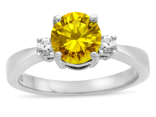 Star K 3 Three Stone Round Genuine Citrine Classic Engagement Promise Ring - 316010A9