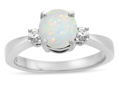 Star K 3 Three Stone Round Genuine Opal Classic Engagement Promise Ring - 316009A75