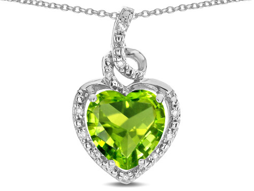 Star K Double Love Heart Halo Pendant Necklace with 8mm Genuine Peridot in 14 kt White Gold 316411B