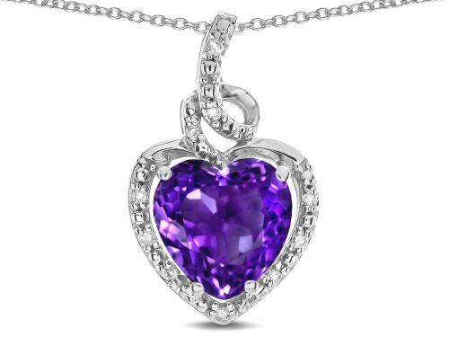 Star K Double Love Heart Halo Pendant Necklace with 8mm Genuine Amethyst in 14 kt White Gold 316427B
