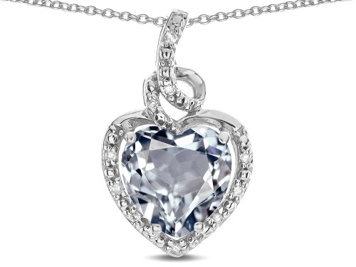 Star K Double Love Heart Halo Pendant Necklace with 8mm Genuine Aquamarine in 10 kt White Gold 316432AF