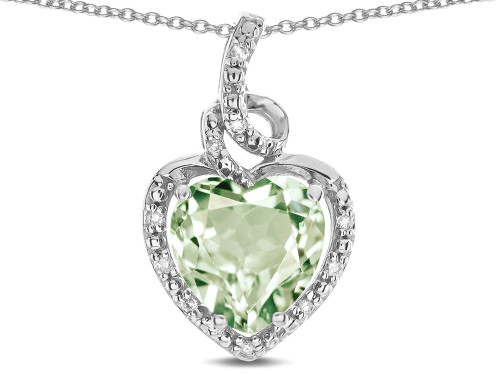 Star K Double Love Heart Halo Pendant Necklace with 8mm Genuine Green Amethyst in 10 kt White Gold 316429AF