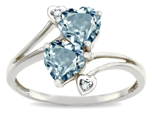 Star K 6mm Genuine Sky Blue Topaz Two Double Hearts Bypass Promise Ring - 314941AF85