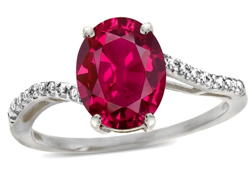Star K Big Stone Oval 10x8 Created Ruby Bypass solitaire engagement promise ring - 314700A4
