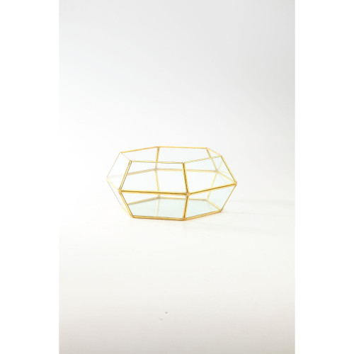 10.5" Clear and Gold Colored Hexagon Hand Blown Glass Terrarium