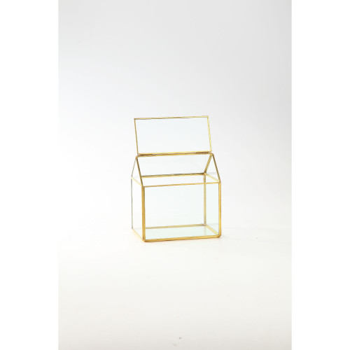 6.5" Gold Colored Geometric Hand Blown Glass Terrarium with Hinged Lid