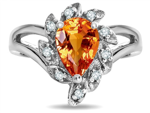 Star K Genuine Orange Sapphire Pear Shape 8x6 Halo Split Shank Ring - 314622W7
