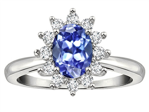 Star K Classic Lady Diana Halo Oval 7x5 Genuine Tanzanite Ring - 314548P85