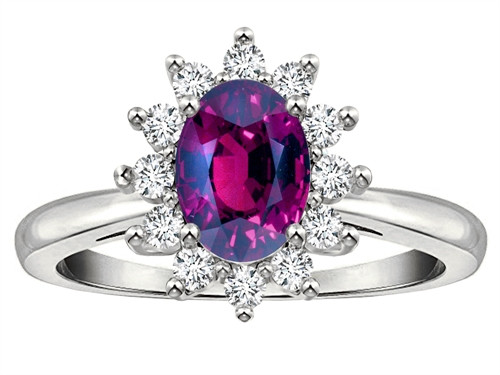 Star K Classic Oval 7x5 Lady Diana Halo Genuine Rhodolite Ring - 314583W6