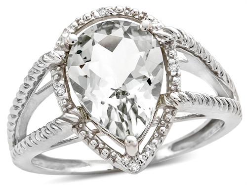 Star K Pear Shape 11x8mm Genuine White Topaz Halo Split Shank Big Stone Ring - 314471A75