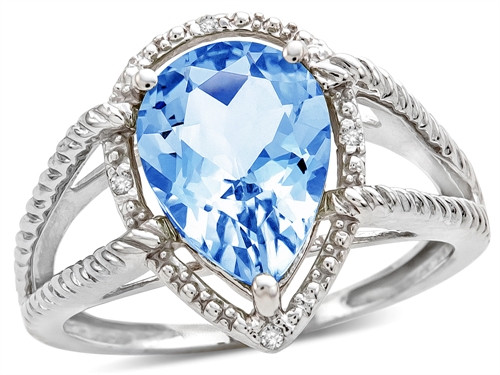 Star K Pear Shape 11x8mm Genuine Sky Blue Topaz Halo Split Shank Big Stone Ring - 314462P85