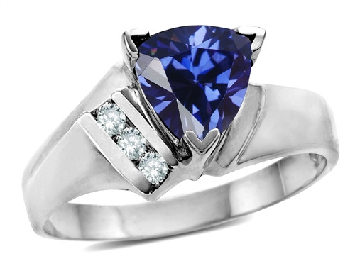 Star K Created Sapphire Triangle Trillion 7mm Contemporary Modern Designer Ring - 314418W9