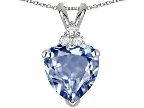 Star K 8mm Heart Shape Simulated Aquamarine Three Stone Pendant Necklace