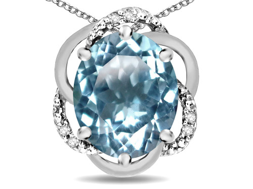 Star K Large Love Knot Pendant Necklace with Oval 12 x 10mm Genuine Sky Blue Topaz - 313888W