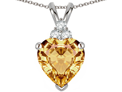 Star K 8mm Heart Shape Simulated Imperial Yellow Topaz Three Stone Pendant Necklace - 313767P