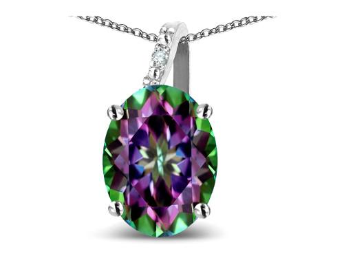 Star K Oval 8x6 Rainbow Mystic Topaz Journey Pendant Necklace - 313633AF