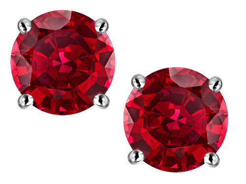 Star K Classic Round 6mm Created Ruby Four Prong Stud Earrings - 313641B