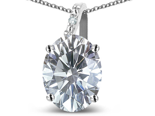 Star K Oval 9x7 Genuine White Topaz Journey Pendant Necklace