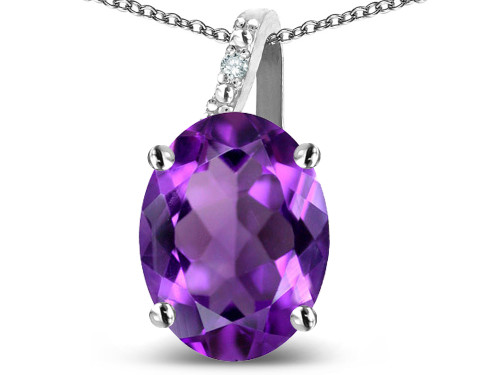 Star K 10k Gold Oval 9x7 Genuine Amethyst Journey Pendant Necklace - 313574AP