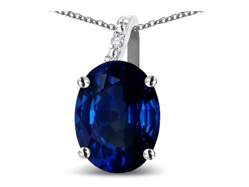 Star K Oval 8x6 Created Sapphire Journey Pendant Necklace - 313606A